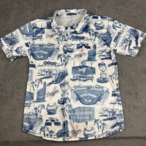Los Angeles Dodgers Button Up Shirt Mens Medium Blue White Stadium Print M MLB
